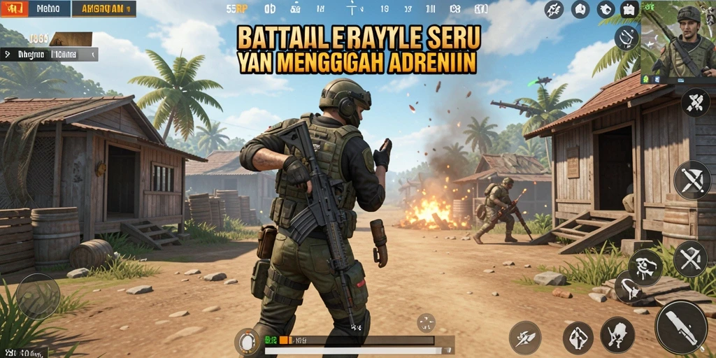 Tampilan gameplay seru di 55RP dalam pertempuran Battle Royale.