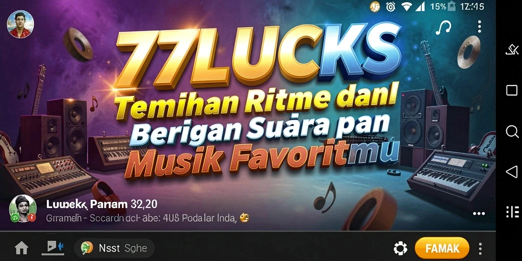 Tampilan gameplay <strong>77LUCKS</strong> dengan alat musik virtual yang interaktif.