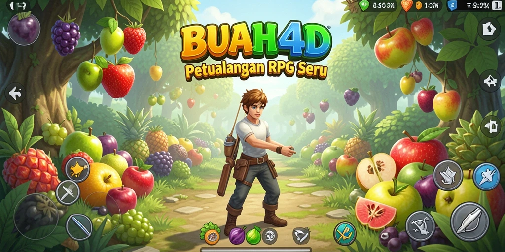 Tampilan menarik gameplay RPG di dunia penuh buah.