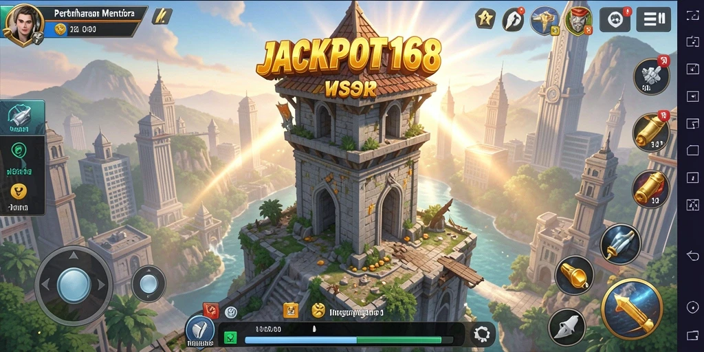 Tangkapan layar JACKPOT168 menampilkan aksi seru dalam permainan Tower Defense.