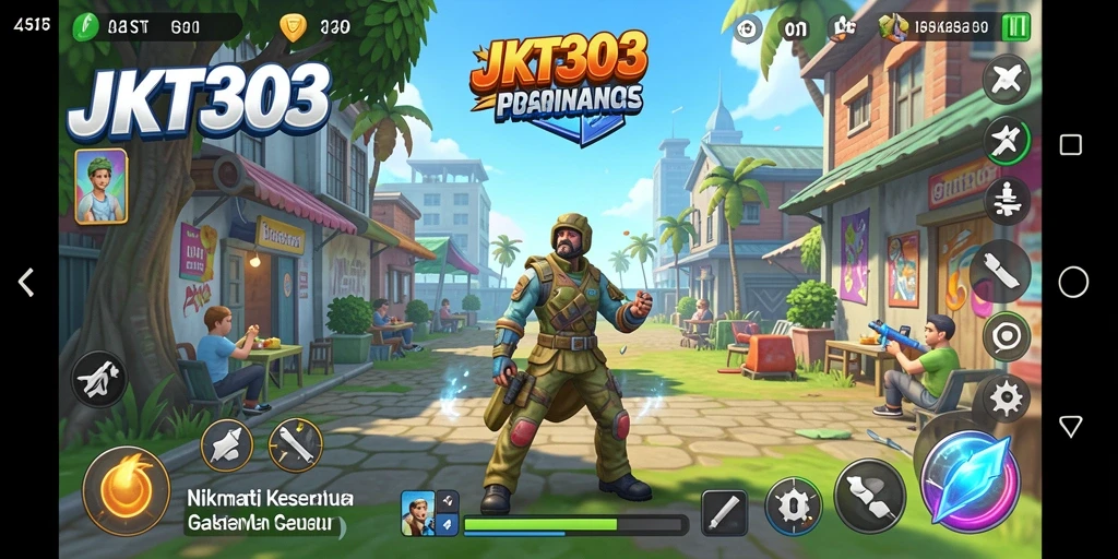 Screenshot utama JKT303 menampilkan gameplay yang ceria dan menantang.