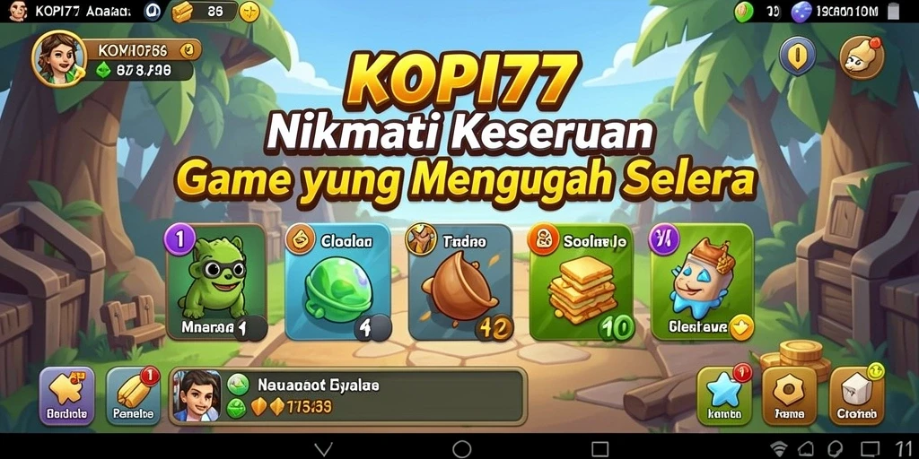 Tampilan gameplay yang interaktif dalam KOPI77 dengan pengelolaan kedai kopi.