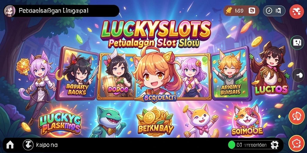 Tampilan gameplay <strong>LUCKYSLOTS</strong> dengan karakter anime yang menarik.