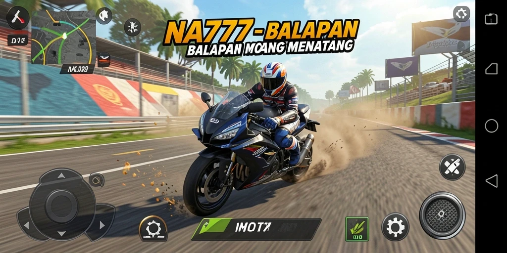 Tampilan screenshot gameplay NA777 yang menampilkan aksi balapan motor.