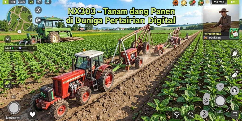 Tangkapan layar gameplay <strong>NX303</strong> menunjukkan petani sedang merawat tanaman di ladang.