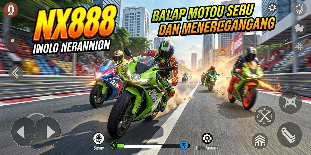 Gameplay seru NX888 dengan balapan motor yang mendebarkan.
