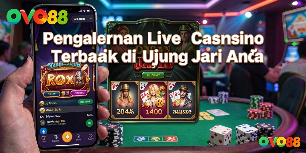 Tampilan gameplay OVO88 yang mendebarkan dengan dealer langsung dan berbagai permainan kasino.
