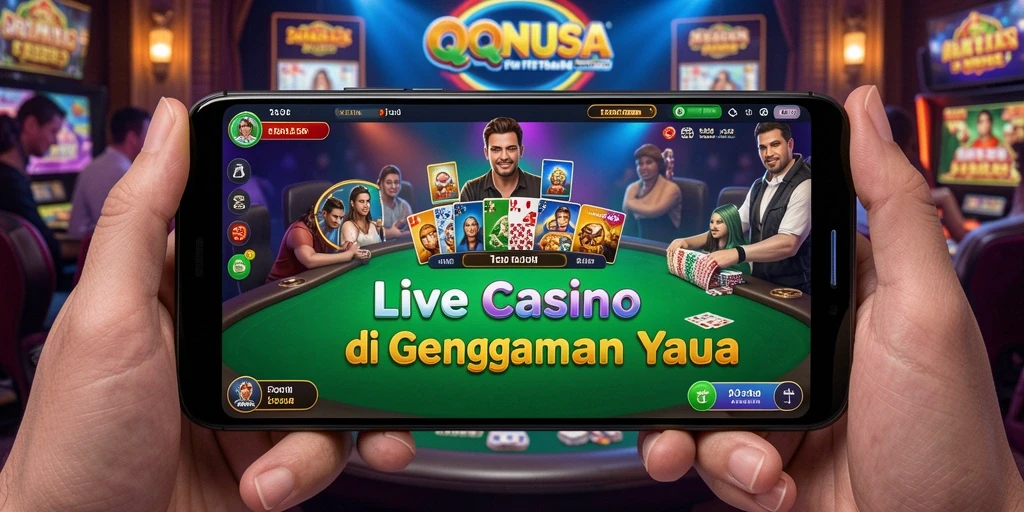 Screenshot gameplay menampilkan dealer langsung di QQNUSA dengan pengalaman kasino.
