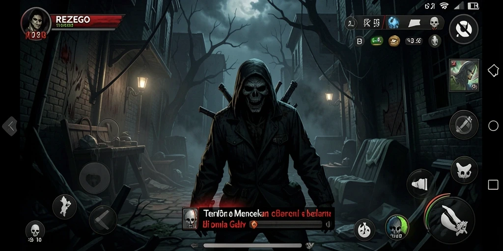 Screenshot gameplay menampilkan aksi menegangkan dalam suasana horor.