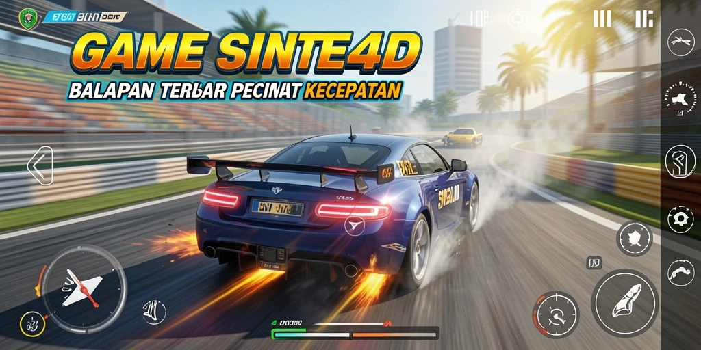 Gambaran gameplay SINTE4D dengan mobil balap yang cepat dan trek yang menantang.